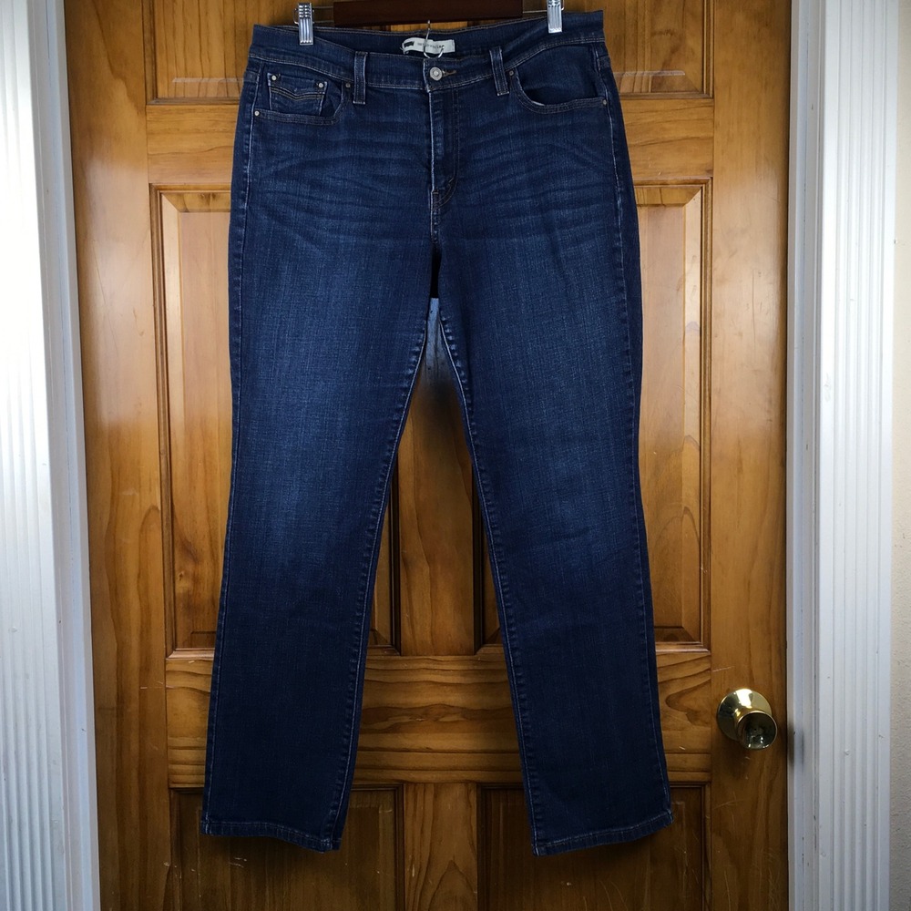 Levis Women’s 14M 505 Straight Leg Jeans Dark Wash Blue Flap Pocket